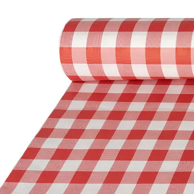 Produktbild von 80 Rollen Papiertischtuch mit Damastprägung 50 m x 1 m rot Vichy Karo