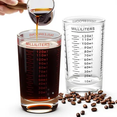 Image de Verre doseur en verre, 120 ml, lot de 2, rouge et noir, graduations en ml et en oz, résistant à la chaleur