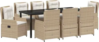 Immagine prodotto di vidaXL Set da pranzo per esterno, 9 pezzi, beige e grigio chiaro, in rattan sintetico