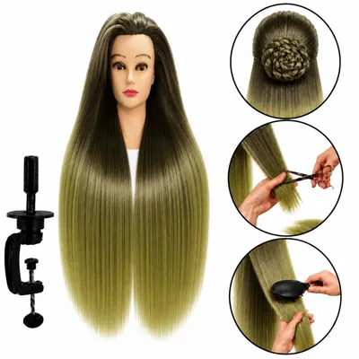 Immagine prodotto di Testa manichino per acconciature capelli termici 70 cm con stativo, Immagine generata dall'IA