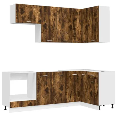 Image de vidaXL Ensemble de cuisine LYON, 8 pièces, bois composite imitation chêne fumé