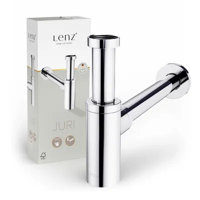 Produktbild von Lenz JURI Design-Siphon Chrom 1 1/4" mit Geruchsstopp, Reinigungsöffnung, flexibel kürzbar, 46090002