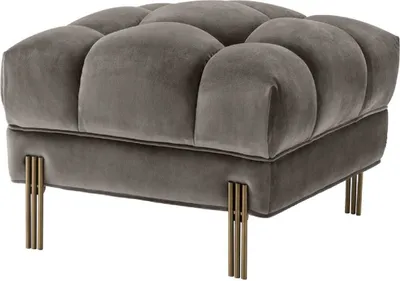 Produktbild von Casa Padrino Luxus Fußhocker Grau / Messingfarben 59 x 59 x H. 43 cm - Samt Hocker mit Edelstahl Beinen - Wohnzimmer Möbel