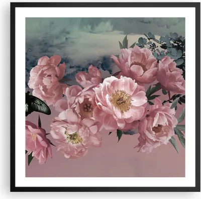 Produktbild von Gerahmtes Poster - Schwarzer Rahmen - Blumen Schmetterling Wolken - 60x60 cm - Wand Bild - Wanddeko - Wandbilder - Kunstposter - Wandposter - Bilderrahmen - Bilder - Kunstdruck - P2BAC60x60-4881