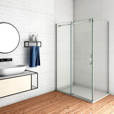Produktbild von Duschkabine eckdusche Mit Duschtasse Schiebetür 120cm(Tür)x70cm(Seitenwand)xH.195cm Eckdusche 8mm ESG-NANO Glas Duschabtrennung Duschwand
