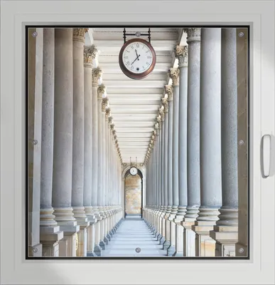 Produktbild von Wallario Lichtschutzbild, Dekorativer Sichtschutz Sonnenschutz 96 x 93 cm mit Motiv: Säulengang - Verdunklung ohne Bohren