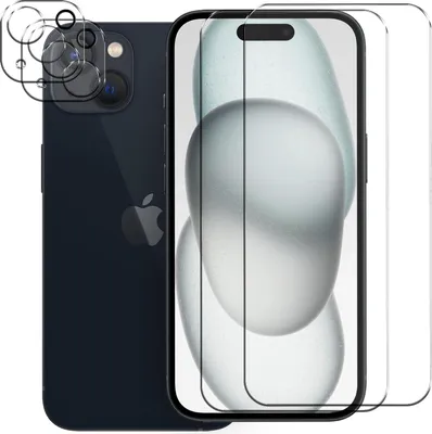Immagine prodotto di Vetro blindato per Apple iPhone 15 pellicola protettiva 2x pellicola in vetro protettiva per fotocamera 2x pellicola blindata