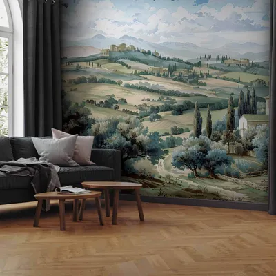 Produktbild von Vlies Fototapete - Landscape with Green Fields and Trees Tuscan Sunny View 400x280 cm Landschaften c-H-10043-a-a