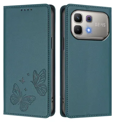 Image de Étui en cuir pour Infinix Note 60 5G, étui de protection type portefeuille en cuir gaufré « papillon » avec support, vert