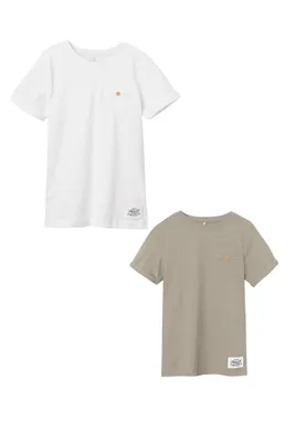 Produktbild von NAME IT Kurzarm T-Shirt 2er-Set Knopf-Detail Rundhalsausschnitt Größe: 104