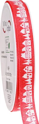 Produktbild von Premium Weihnachtsband mit Häuschenmotiv für Dekoration