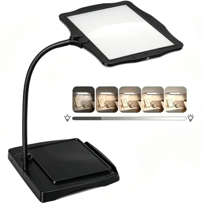 Produktbild von 3X Lupe mit Licht und Ständer, 360°Flexible Schwanenhals Leselupe,1200-mAh-Batterie,Helligkeit in mehreren Stufen einstellbar,Vollseitenlupe Leselupe