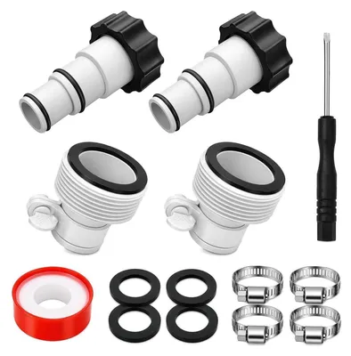 Immagine prodotto di Set di 4 adattatori per tubi per piscina, da 32 a 38 mm, compatibili con sistemi di filtrazione a sabbia Intex e pompe per piscina, colore grigio