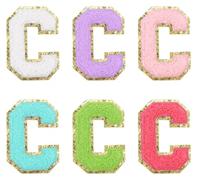 Produktbild von Chenille-Buchstaben zum Aufbügeln - 6 Stück Buchstabe C mit Glitzer-Goldrand - Selbstklebender Patch für Kleidung Taschen Laptop und Handyhülle