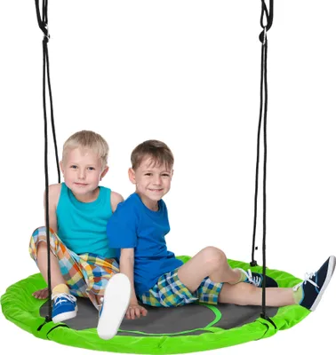 Zdjęcie produktu dla Huśtawka gniazdo Outsunny Ø110 cm, huśtawka wisząca do 100 kg, regulowana huśtawka dla dzieci, huśtawka talerzowa dla dzieci w wieku 3-12 lat, zielona
