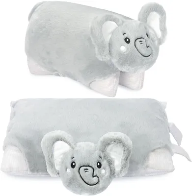 Produktbild von BRUBAKER Kuscheltier Kissen Elefant - 2 in 1 Stofftier - 40 x 30 cm aufklappbares Kinder Dekokissen mit Klettverschluss - Tier Reisekissen - Grau