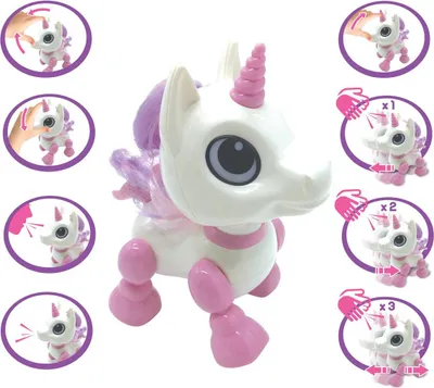 Immagine prodotto di Power Unicorn Mini Robot unicorno con effetti luminosi e sonori, comando battimani, ripetizione vocale