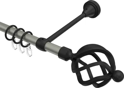 Produktbild von Interdeco Gardinenstange / Vorhangstange Chrom matt / Schwarz, Typ Primus Paolo (Schmiedekugel), 16 mm Ø 1-läufig, 420 cm
