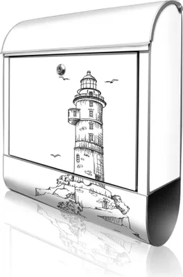 Produktbild von banjado Design Briefkasten Stahl silber mit Zeitungsfach pulverbeschichtet "Leuchtturm 6" 38x46x12,5cm & 2 Schlüssel - Postkasten A4 Einwurf inkl. Montagematerial [BK 13076]