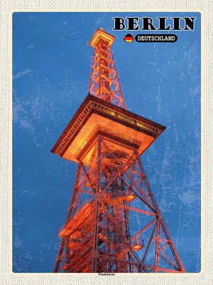 Produktbild von vianmo Holzschild 40x30 cm Berlin Funkturm Deutschland Bildmotiv Reisemotiv Straße Stadt