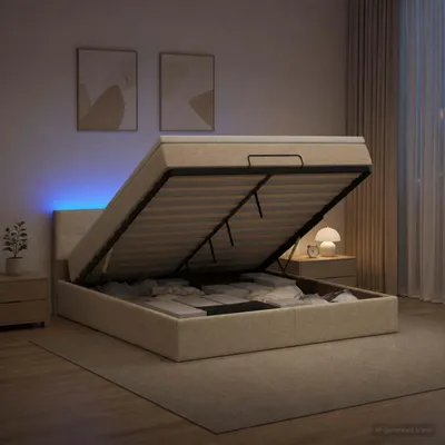 Obrázok produktu pre Maison Exclusive – Posteľ v osmanskom štýle s matracom a LED osvetlením, krémová farba, 180 x 200 cm, látka