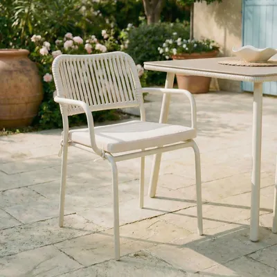 Produktbild von Gartenstuhl VOLONTE 6er Set, beige - Outdoor Stühle aus Alu mit moderner Rope-Bespannung und gemütlichen Kissen, wetterfest für Garten Terrasse & Balkon