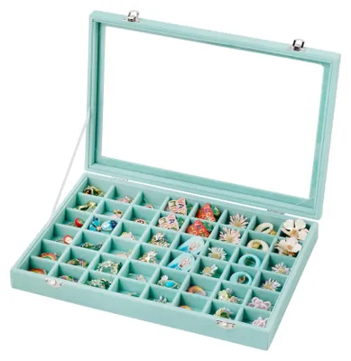 Immagine prodotto di Portagioie - 48 scomparti - Coperchio in vetro - Velluto - 35,1 x 24,1 x 5,1 cm