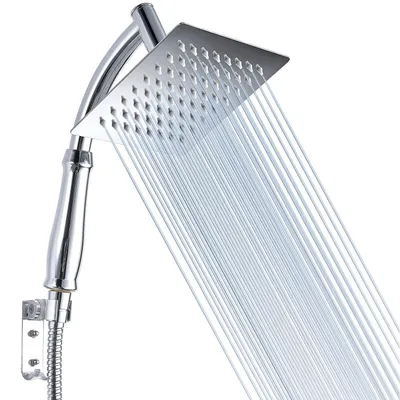 Productafbeelding van Douchekop met handdouchearm, roestvrij staal, 15 cm, vierkant, chroom