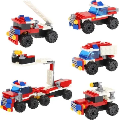 Produktbild von 4-in-1 Bausteine Feuerwehr Feuerwehrauto mit Leiterroboter Set mit 4 Teilen