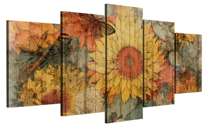Produktbild von LUMASOUL Leinwand Bilder 100x50 cm, Leinwandbild Sonnenblumen Motiv, Wandbilder Holzrahmen und Webstuhl Wohnzimmer und Schlafzimmer, 5 teilig Blumen 31