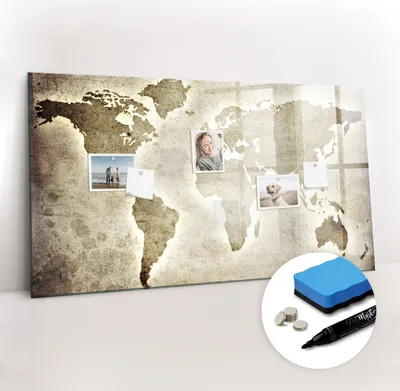 Produktbild von Magnetpinnwand Memoboard - Zubehörsatz - Schwarzer Marker + Schwamm + Magnete - 120 x 60 cm - Weltkarte