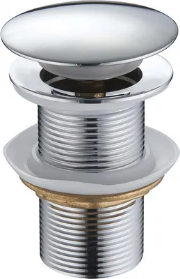 A close-up studio shot of a chrome sink drain stopper.