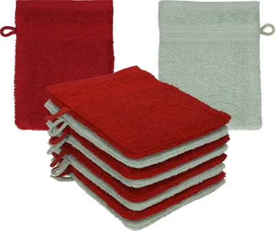 Produktbild von Betz 10 Stück Waschhandschuhe 16x21 cm PREMIUM 100% Baumwolle Farbe: rubinrot - heugrün