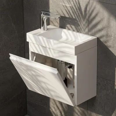 Produktbild von Quentis Gäste-WC Badmöbel Faros 40 cm, weiß glänzend, Waschbecken mit Unterschrank, vormontiert