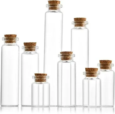 Immagine prodotto di Set di mini bottiglie in vetro con tappo di sughero - 8-25 ml - bottigliette - provette con tappo di sughero - barattolo a barometto - kit fai da te per decorazioni nuziali