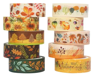 Produktbild von 10 Rollen – Herbstblätter, Kürbis, Sonnenblume – Washi-Tape, dekoratives Klebeband für Bullet Journal, Planer, DIY-Bastelarbeiten und Scrapbooking