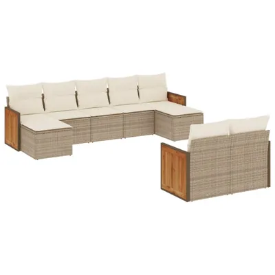 Produktbild von 9-tlg. Garten-Sofagarnitur mit Kissen Beige Poly Rattan