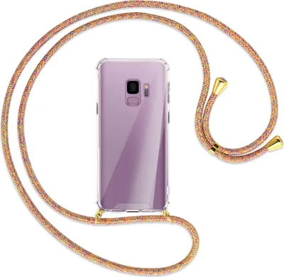 Produktbild von Handykette Backcover-Schutzhülle mit Band (Metall goldfarben) für Samsung Galaxy S9 - Rainbow