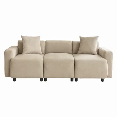 Produktbild von 3-Sitzer mit Zierkissen, Armlehnen und Rückenlehnen, inkl. Federkern, Chenille Bezug, Polstersofa, Loungesofa