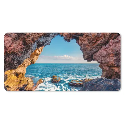 Produktbild von MuchoWow® Schreibtischunterlage Höhle - Meer - Felsen - Natur 80x40 cm - XXL Mauspad - Gaming Mauspad