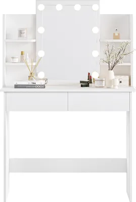 Produktbild von WOLTU Schminktisch mit LED-Beleuchtung, mit Spiegel, 90x135x40 cm, Weiß