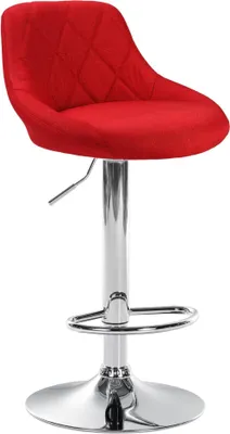 Produktbild von Moderner Barhocker aus Stoff – Luxushocker – 360° drehbar mit Gaslift | Farbe: Rot | Grundfarbe: Chrom