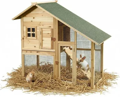 Imagen del producto de Jaula para conejos Silecomplaza, con área de juego, de 2 niveles, de 100x65x145 cm, de madera