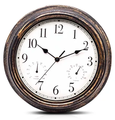 Stille Wandklok 30 cm mit Thermometer & Hygrometer, Retro, Braun