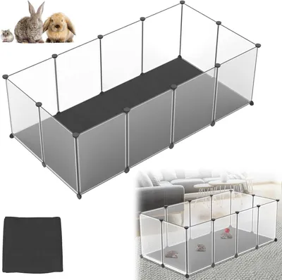 Image de ROSEJANE, enclos extérieur pour petits animaux et chiots, 12 pièces, parc modulable avec panneaux de sol et tapis imperméable, 143 x 73 x 46 cm, transparent
