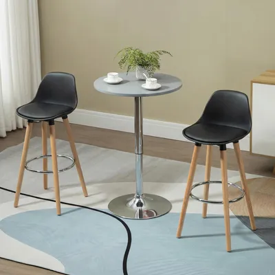 Image de Lot de 2 tabourets de bar noirs de style scandinave avec dossier, tabourets de cuisine et de comptoir en similicuir avec repose-pieds en hêtre | 43 x 43 x 91 cm | 9 kg