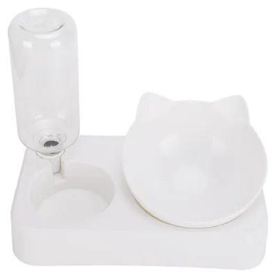 Produktbild von Haustier-Doppelfutterspender, Wassertrinkflasche, 15° verstellbar, geneigter Nackenschutz, Katzen- und Hundefutternapf