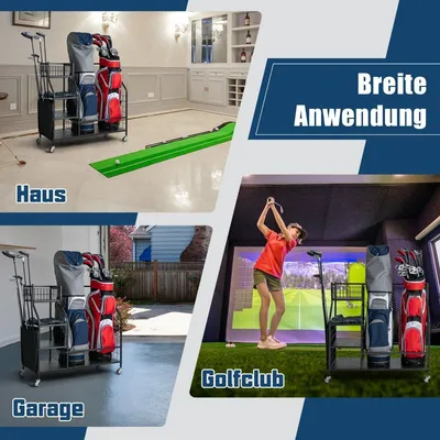 Imagen del producto de Soporte para bolsas de golf para carrito de golf, ideal para transportar equipo de golf. Incluye un soporte para palos de golf