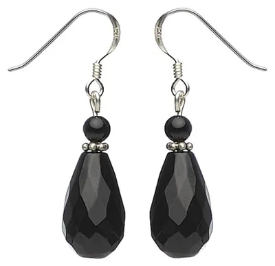 Produktbild von Ohrringe Ohrhänger Tropfen echter Onyx facettiert 925 Silber schwarz Ohrschmuck Damen