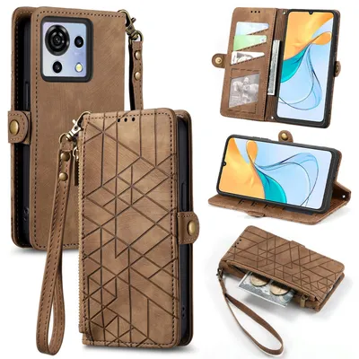 Produktbild von Für ZTE Blade V50 Vita Kunstleder Zipper Wallet Tasche mit Schlaufe Schutz Hülle Case Cover Braun